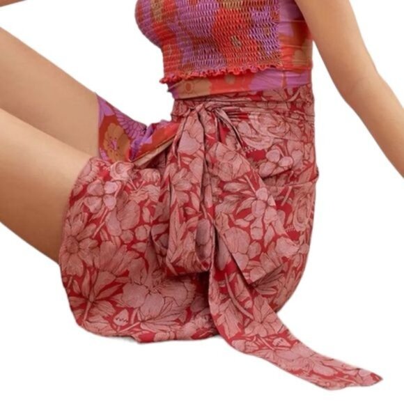 Anthropologie Carolina K Kinsale Floral Wrap Skirt in Red Motif Size Medium NWT - Picture 4 of 13